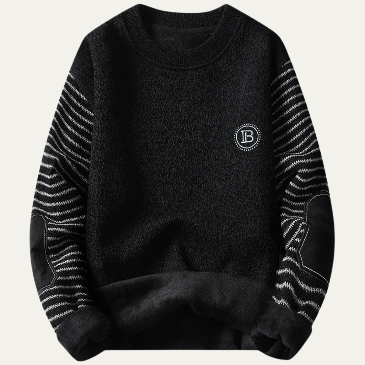 The Westlake Men’s BWarm Patchwork Sleeve Crew Neck Knit Sweater