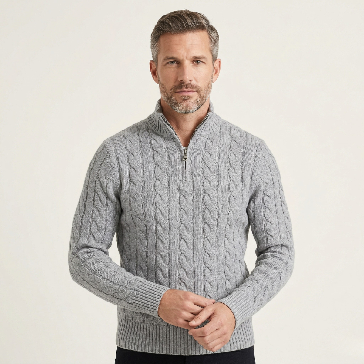The Pesaro Men’s Cable Knit High Neck Quarter Zip Sweater