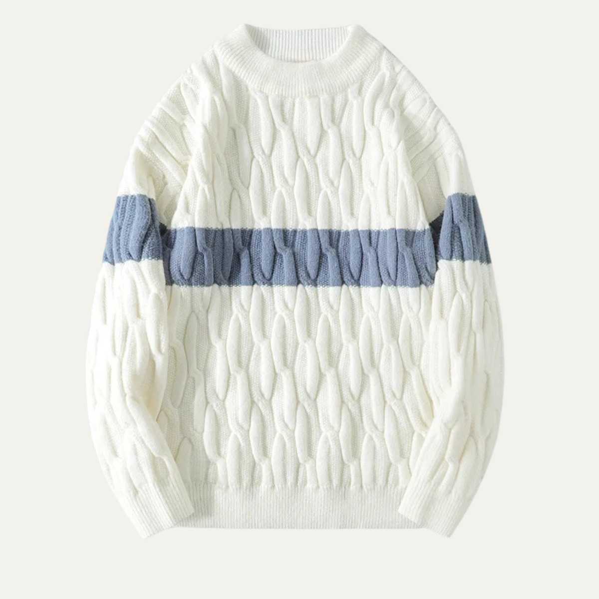 The Mayfield Men’s Trendy Cable Knit Sweater with Contrast Stripe
