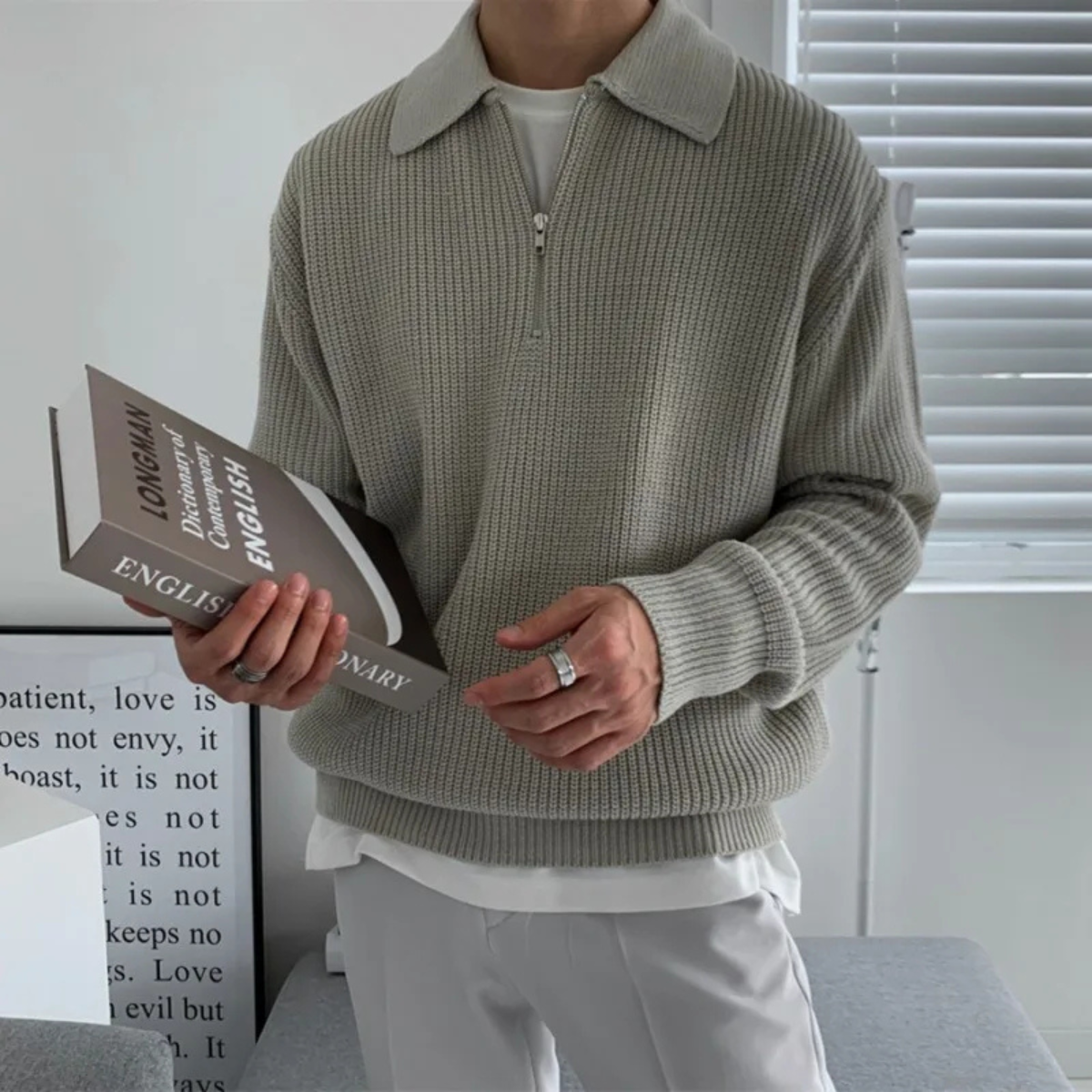 The Monaco Men’s Warm Waffle Knit Half Zip Sweater