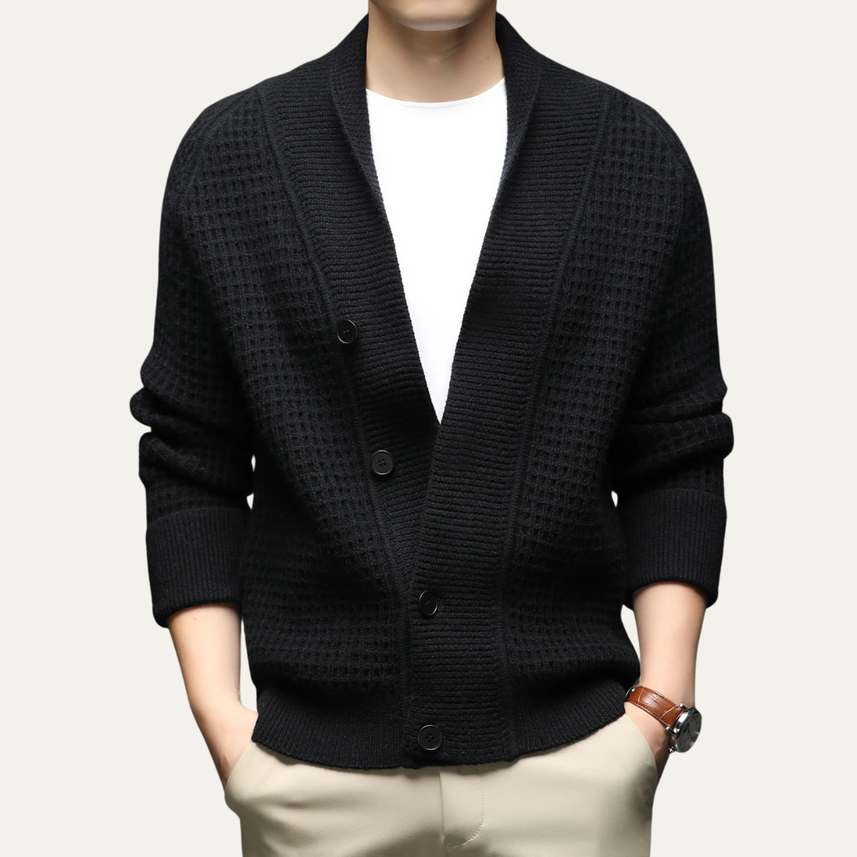 The Hebrides Men's Chunky Knit Shawl Collar Cardigan