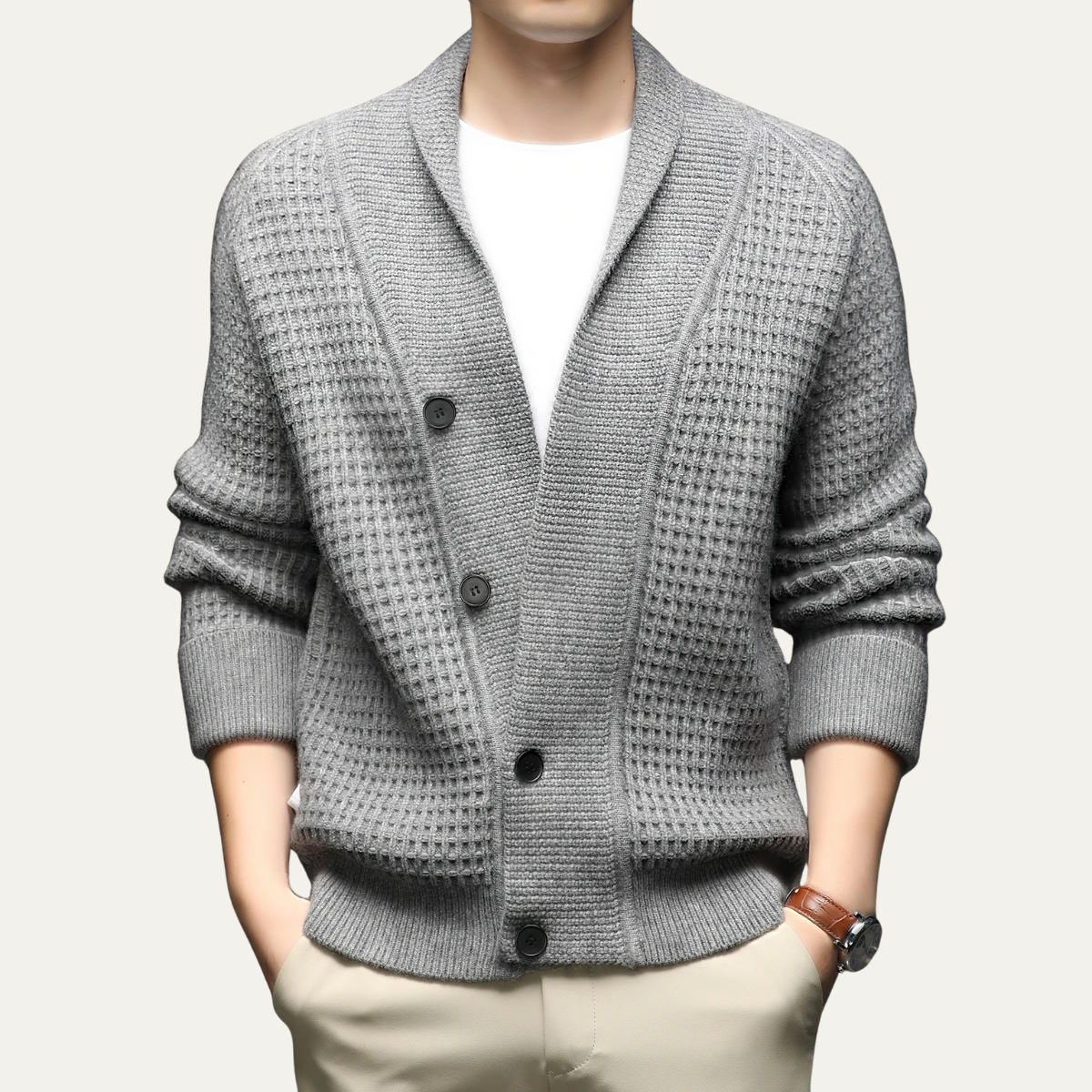 The Hebrides Men's Chunky Knit Shawl Collar Cardigan