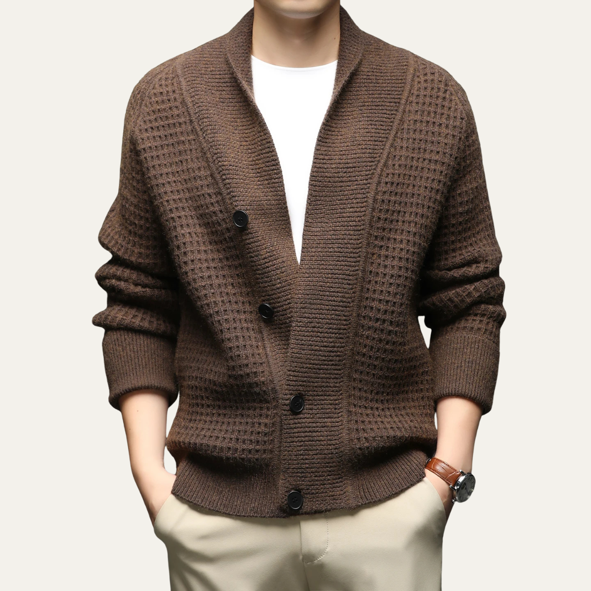 The Hebrides Men's Chunky Knit Shawl Collar Cardigan