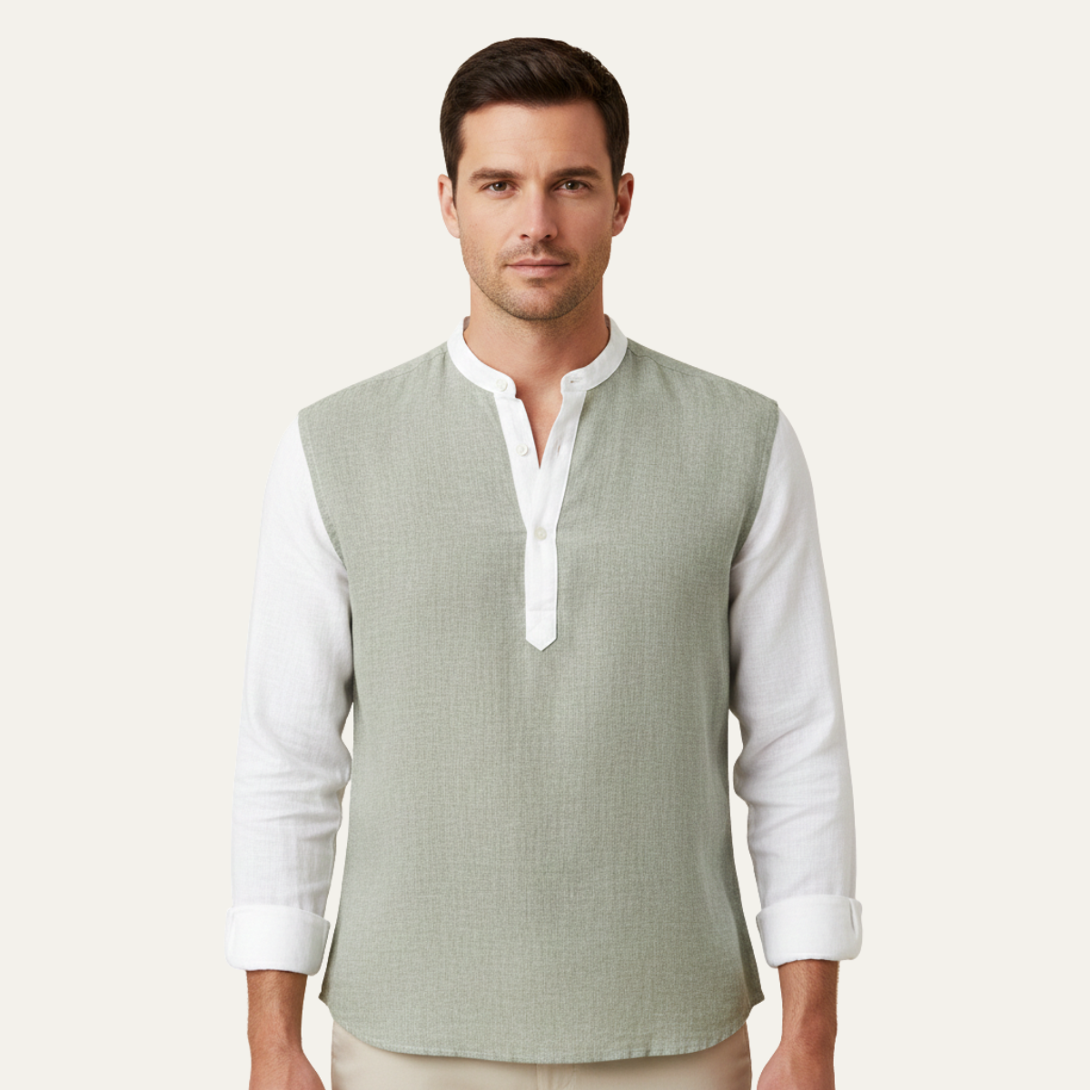 The Avignon Men’s Linen Blend Deep V Neck Lightweight Shirt