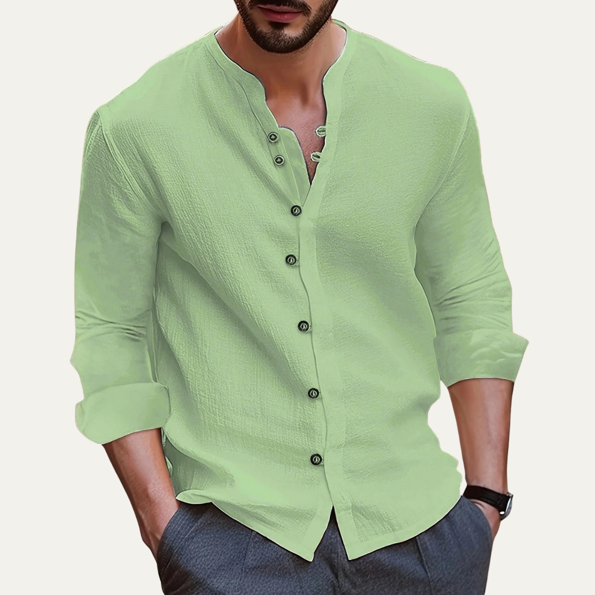 The Trastevere Men’s Casual Summer Band Collar Shirt