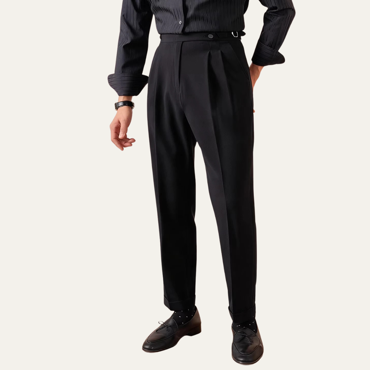 The Riva Garda Men’s High Waist Double Pleated Trousers