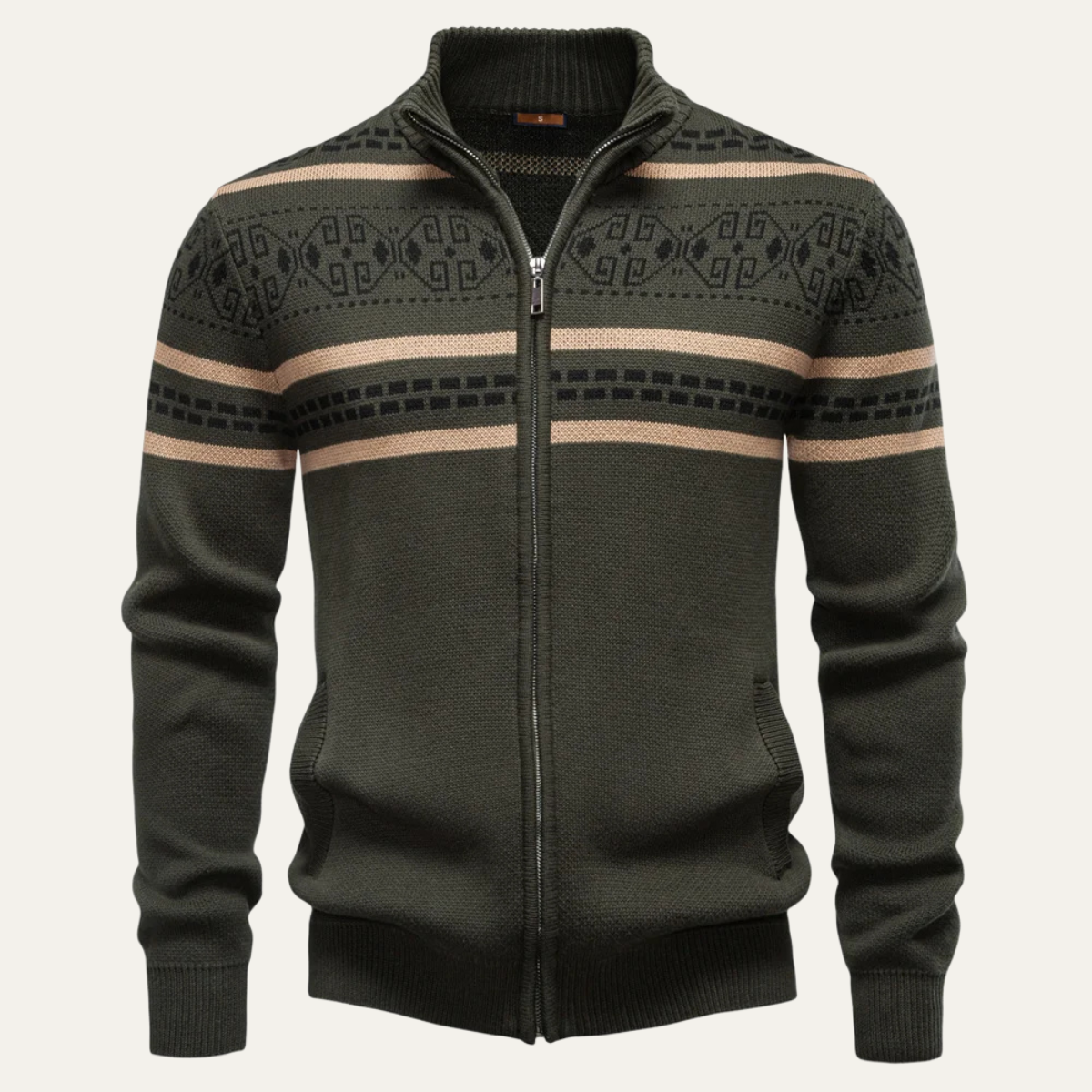 The Procida Men's Vintage Ethnic Collar Knit Zip Up Cotton Cardigan
