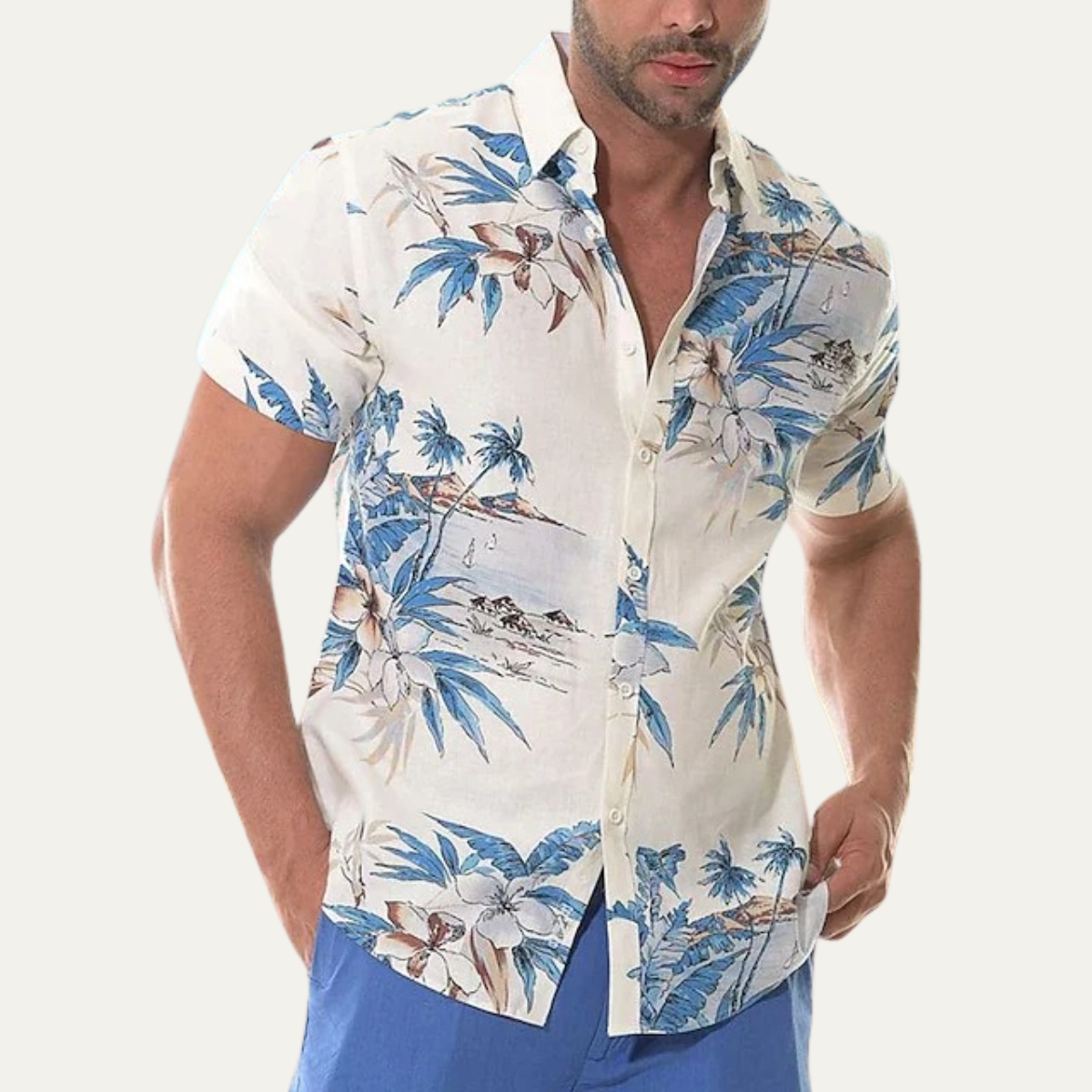 The Cedarforest Men’s Casual Tropical Coconut Print Hawaiian Beach Shirt