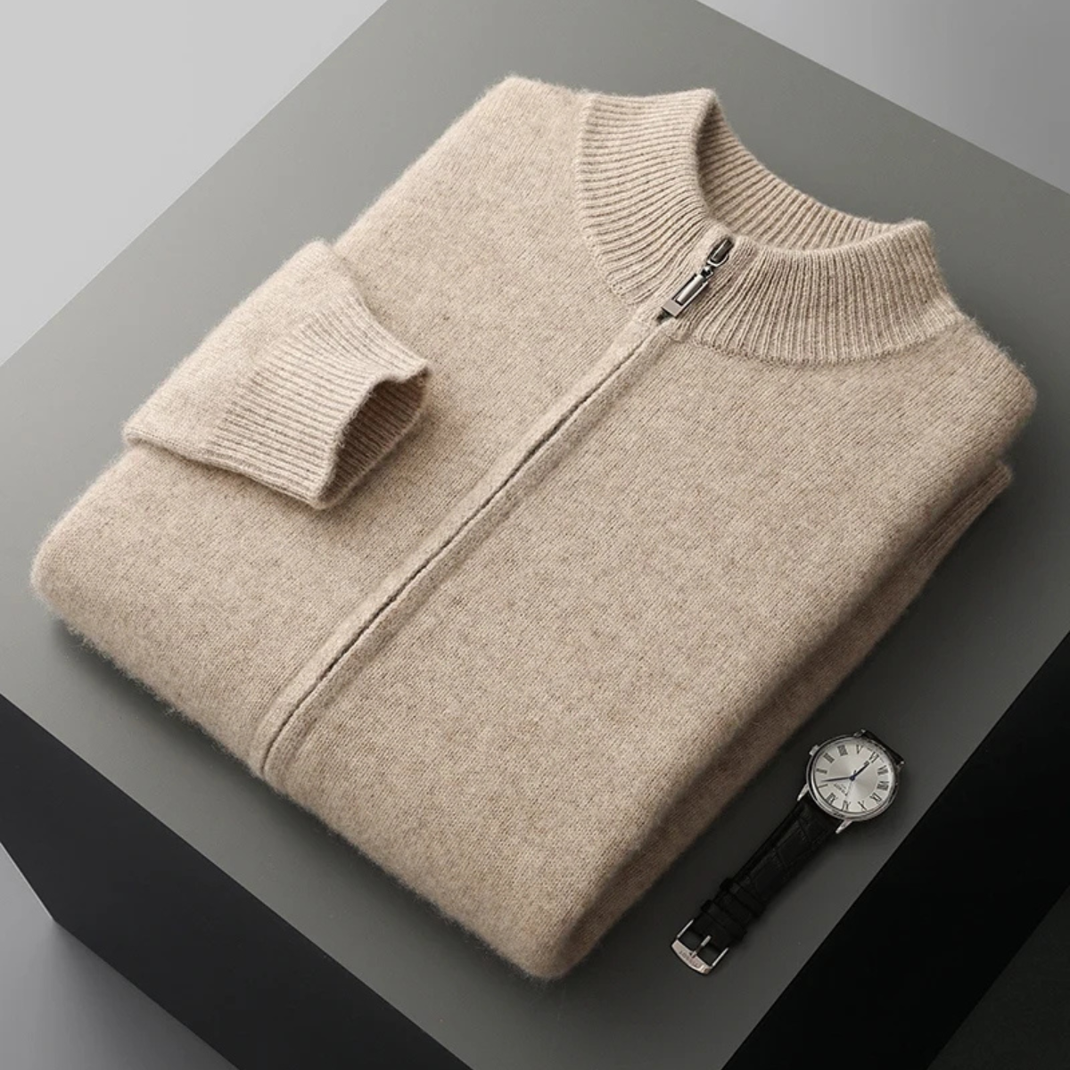 The Maplecrest Men's Merino  Mock Neck Zip Up Cardigan