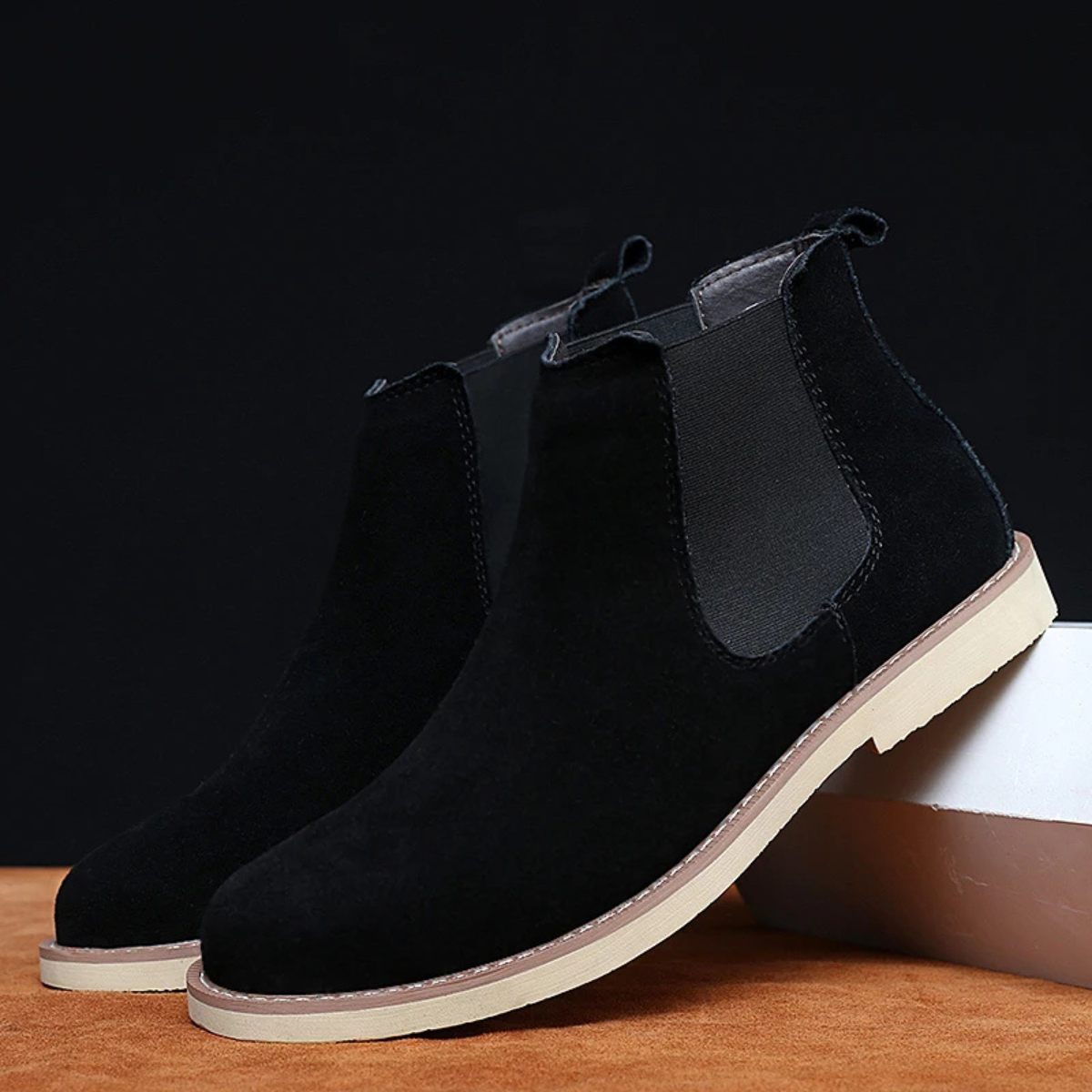 The Parioli Men's Leather Suede Chelsea Boots with Fur Lining