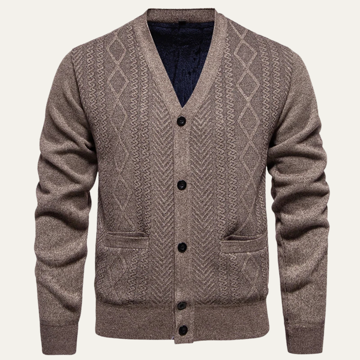 The Murano Men's Slim Fit Knitted Button-Up V-Neck Sweater