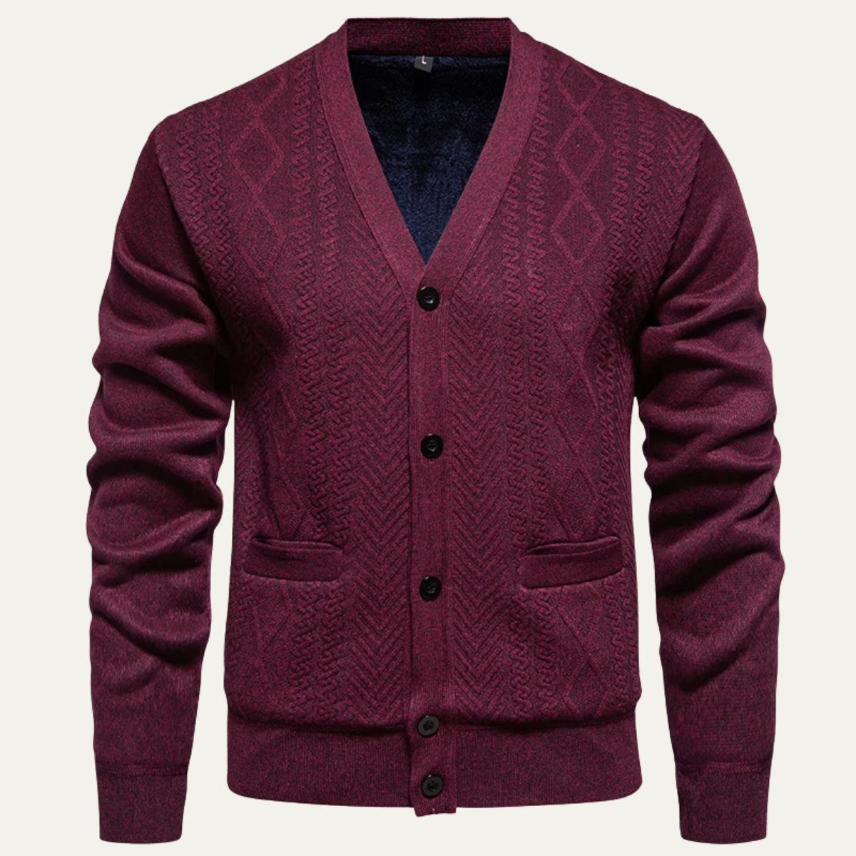 The Murano Men's Slim Fit Knitted Button-Up V-Neck Sweater