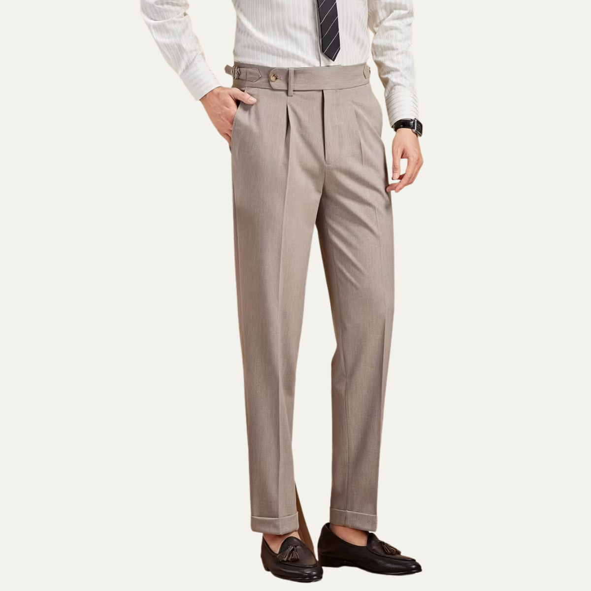 The Broadbeach Men’s Pleated Tailored Dress Pants with Adjustable Side Tabs