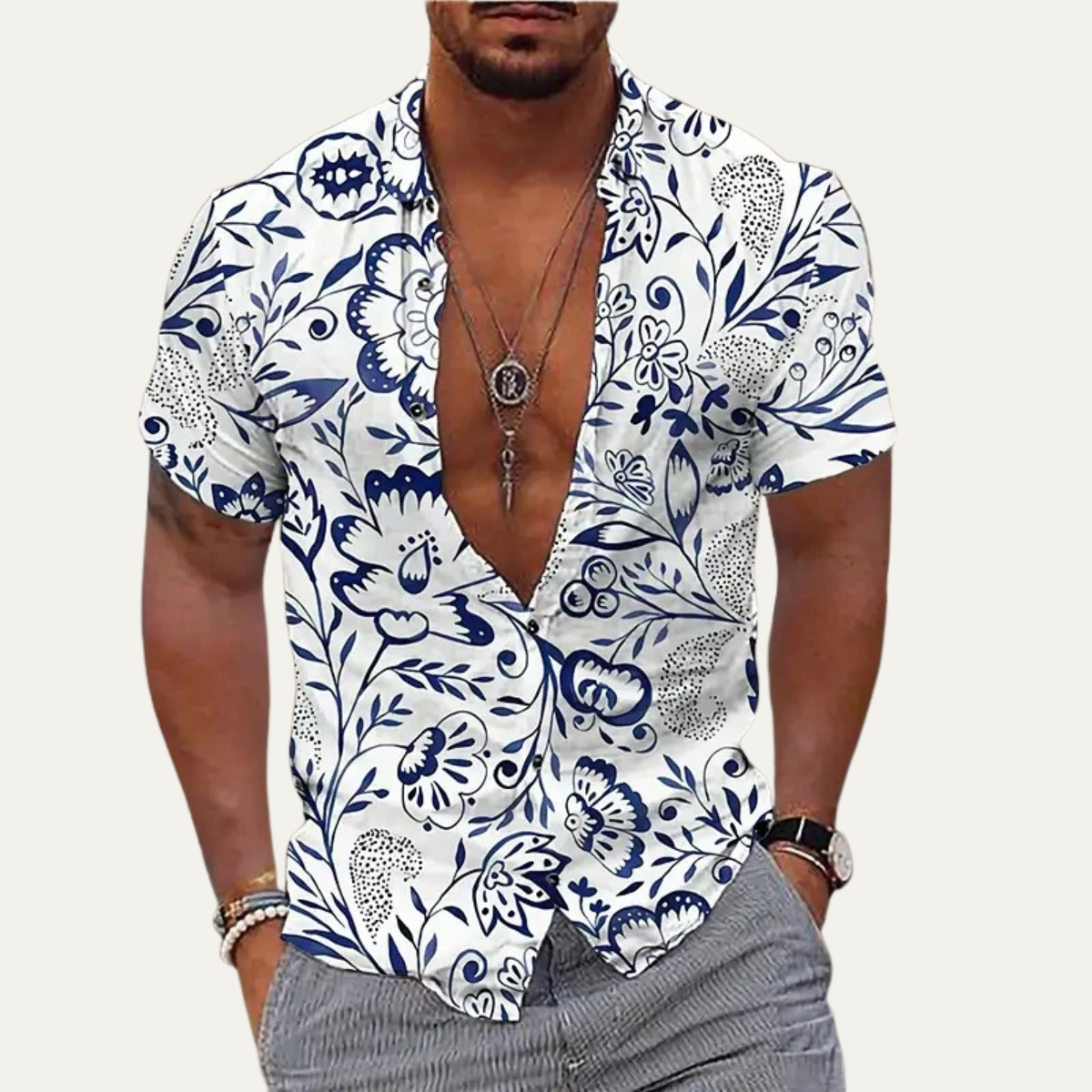 The Ridgefall Men’s Trendy Tropical Coconut Print Hawaiian Beach Shirt