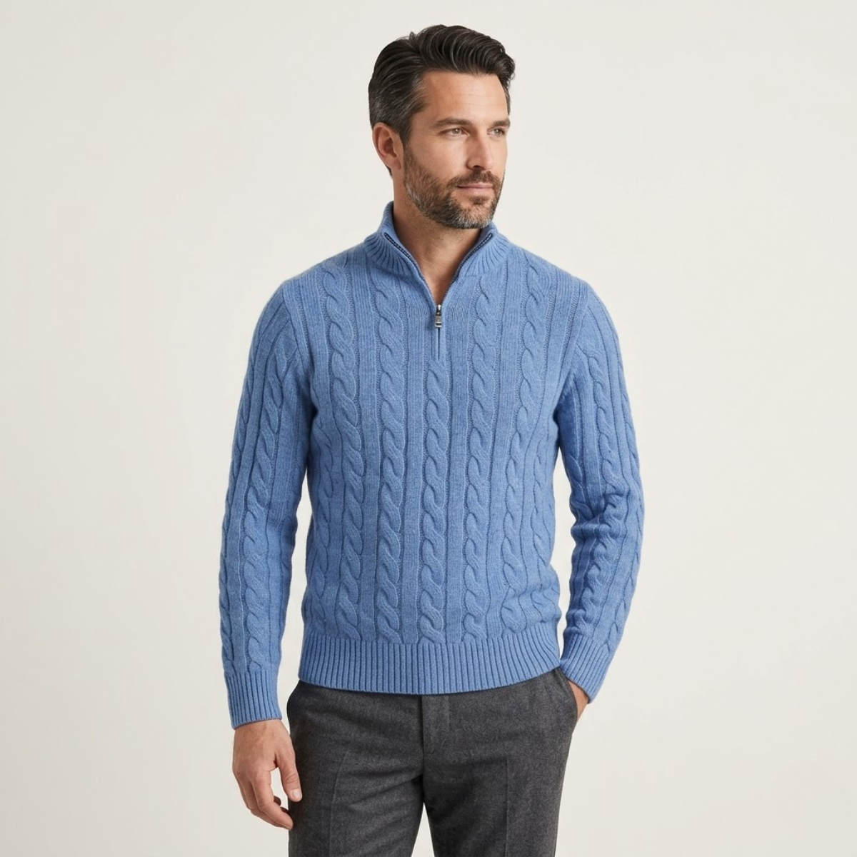 The Pesaro Men’s Cable Knit High Neck Quarter Zip Sweater