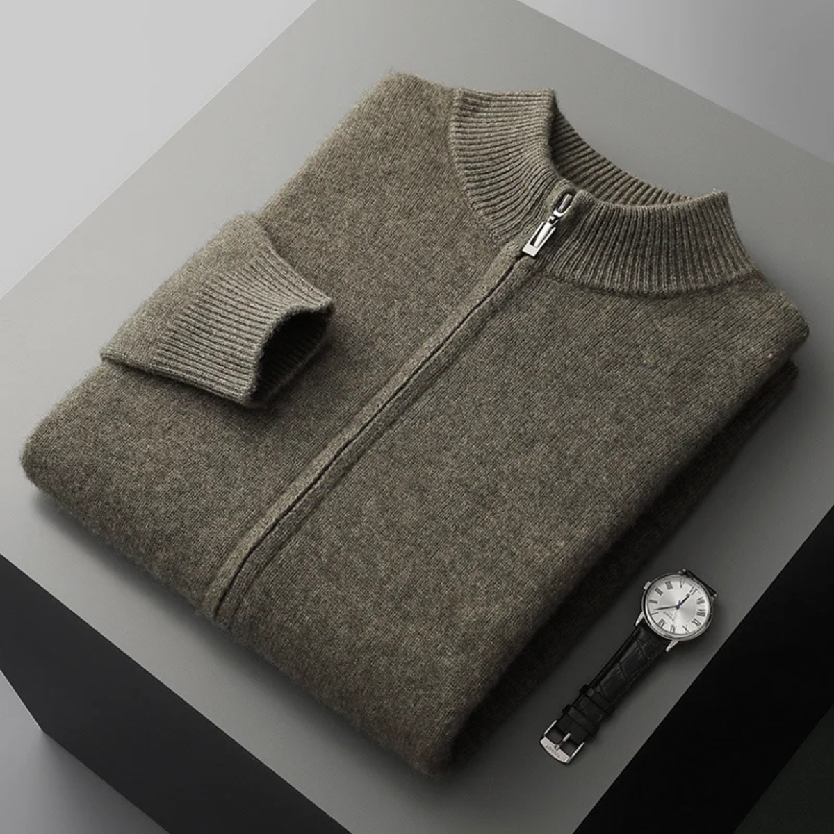 The Maplecrest Men's Merino  Mock Neck Zip Up Cardigan