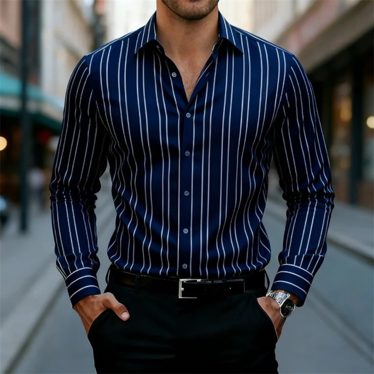 The Harwood Men’s Multicolor Vertical Stripe Casual Shirt