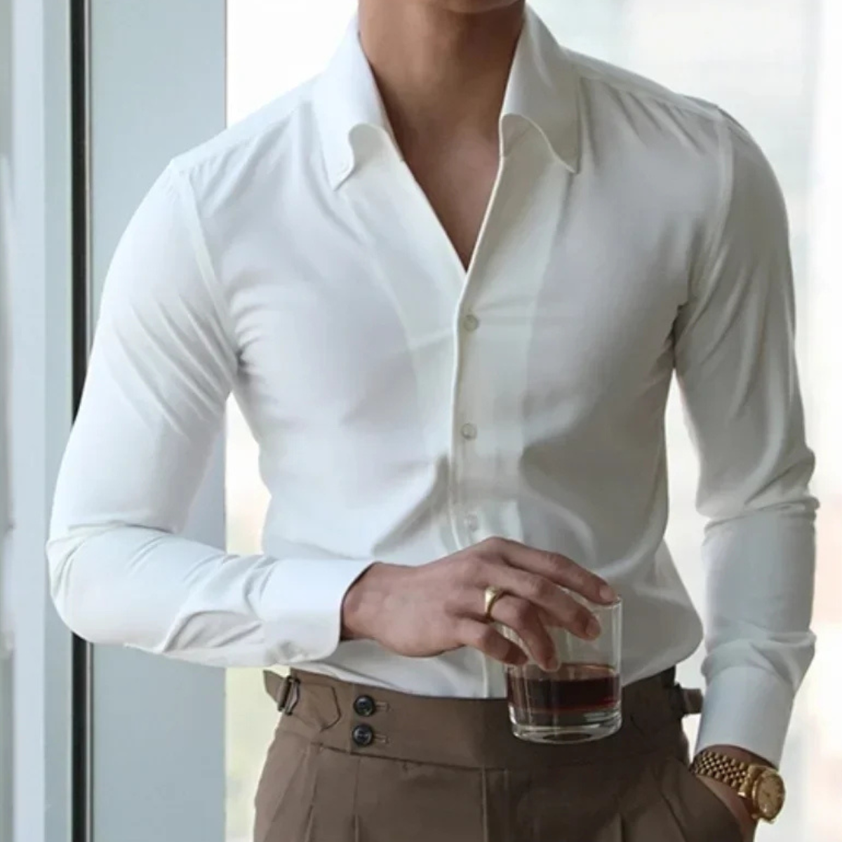 The Redfield Men’s Italian Collar Button Up Shirt  — White