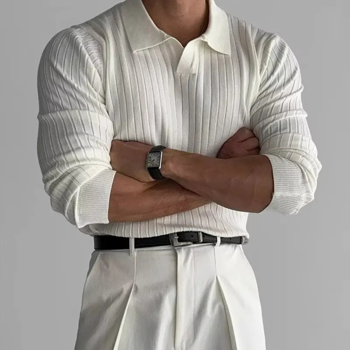 The Crestwood Men's Slim Fit Ribbed Knit Polo Sweater