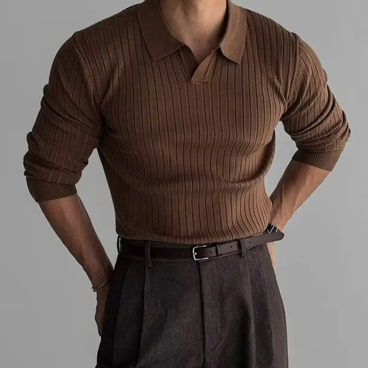 The Crestwood Men's Slim Fit Ribbed Knit Polo Sweater