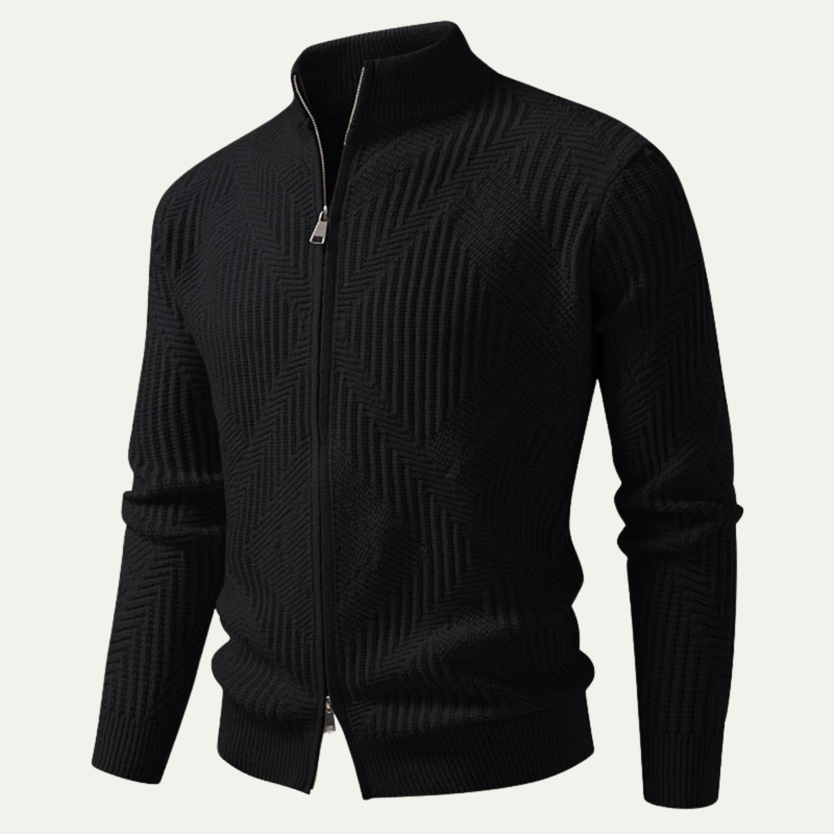 The Castellina Men’s Stand Collar Geometric Knit Zip Up Sweater