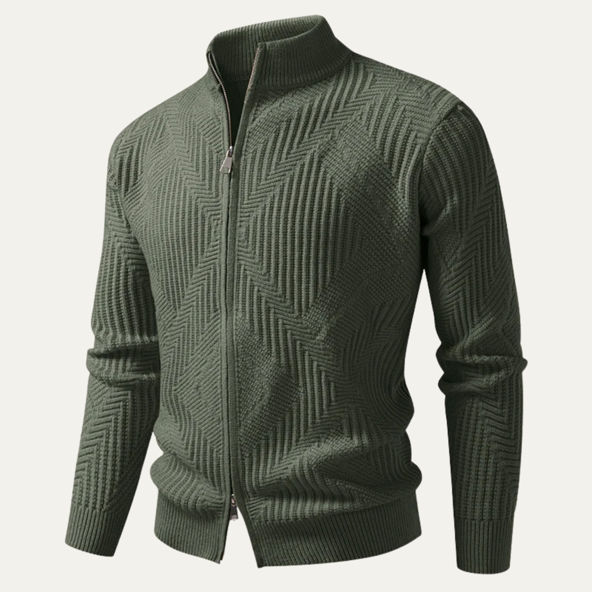 The Castellina Men’s Stand Collar Geometric Knit Zip Up Sweater