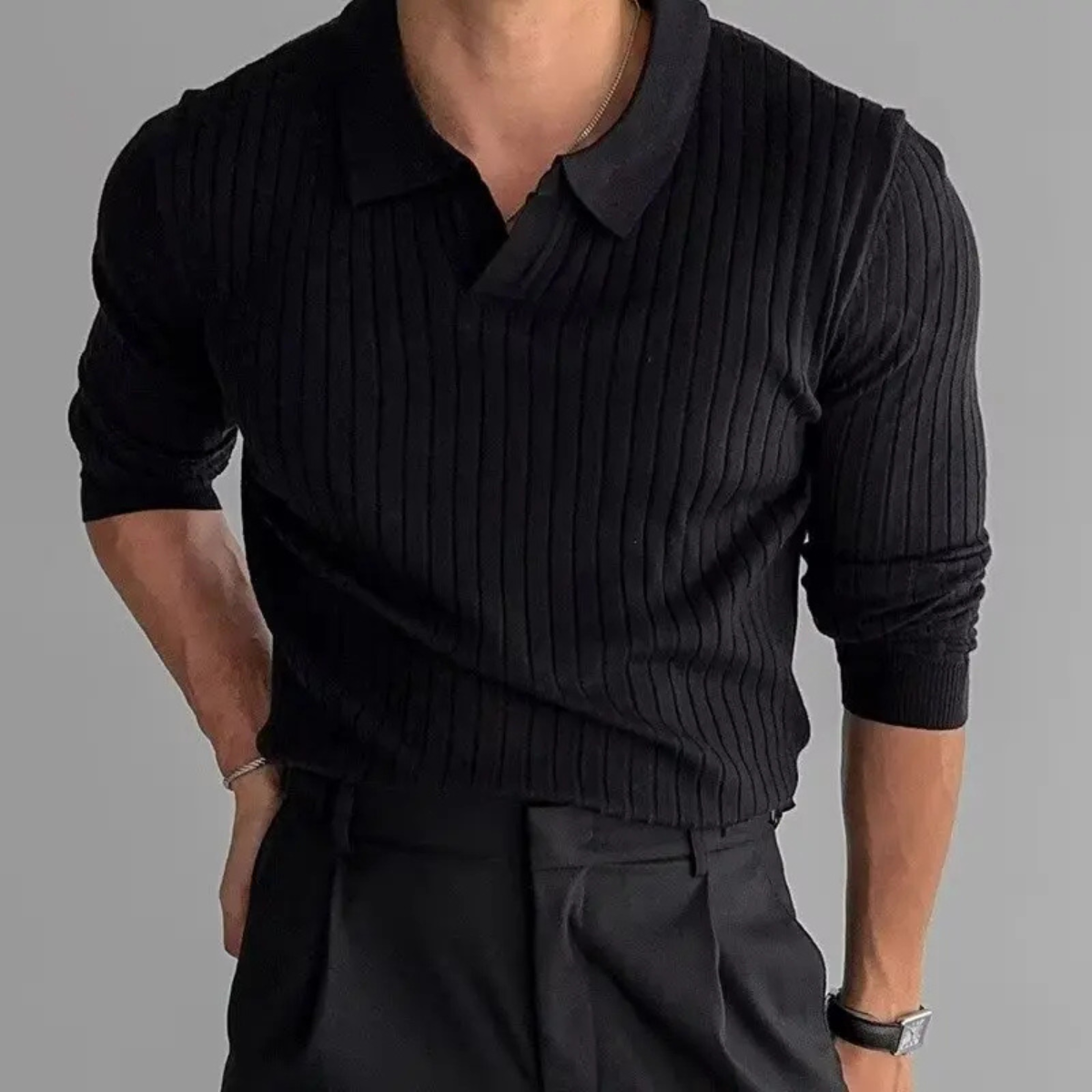 The Crestwood Men's Slim Fit Ribbed Knit Polo Sweater
