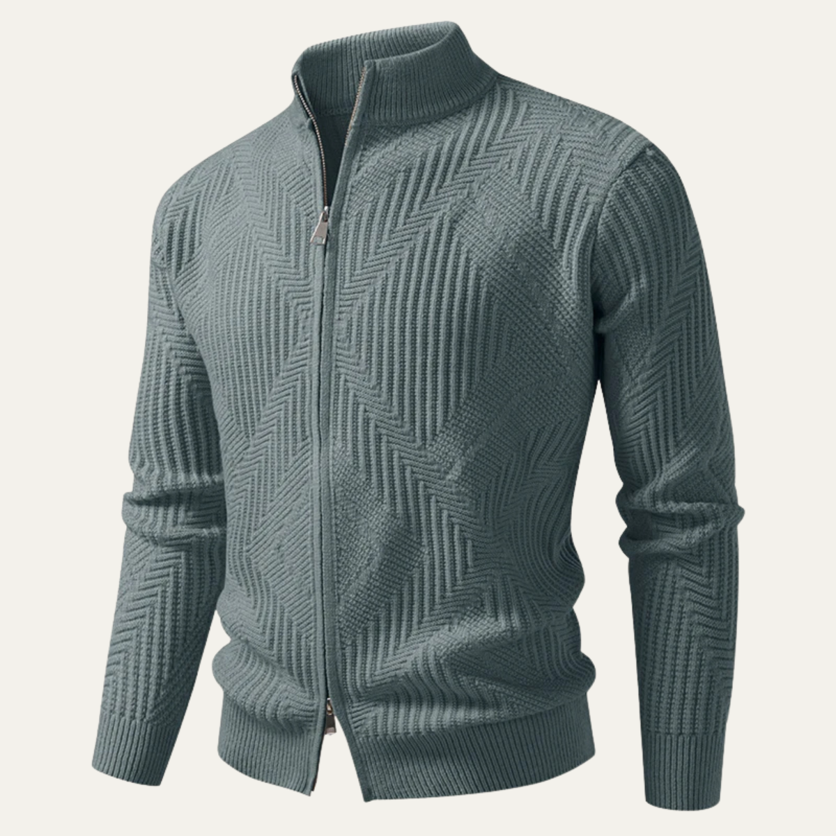 The Castellina Men’s Stand Collar Geometric Knit Zip Up Sweater
