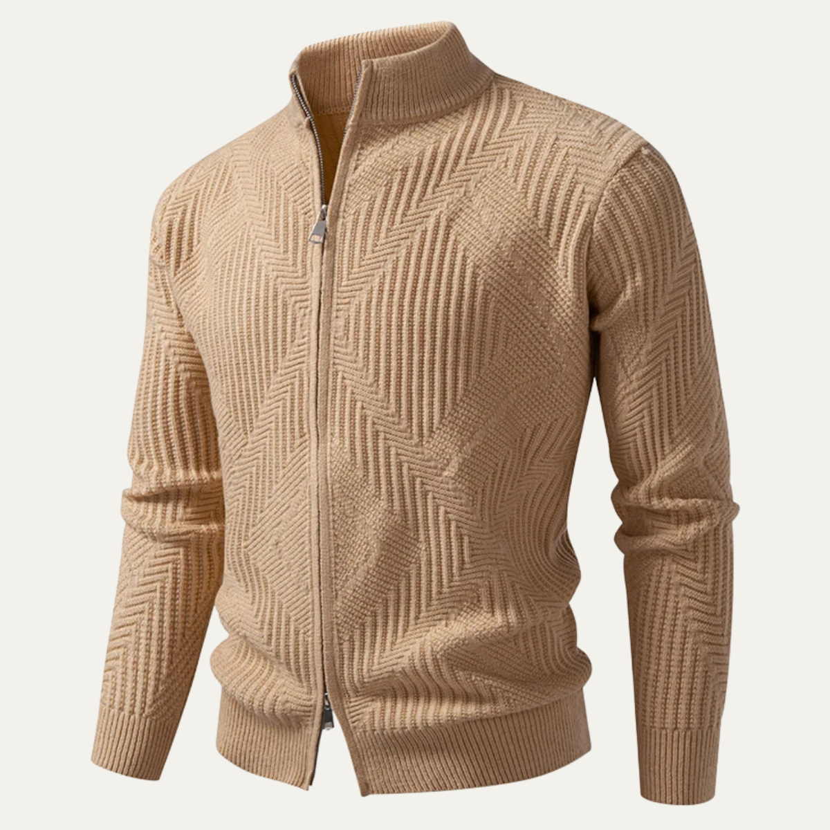 The Castellina Men’s Stand Collar Geometric Knit Zip Up Sweater