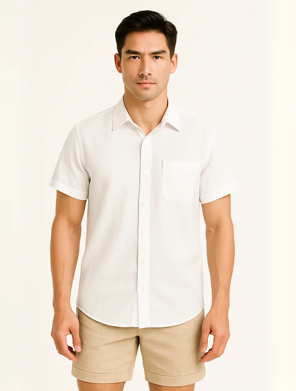 The Monaco Men's Linen Old Money Short-Sleeve White Shirt