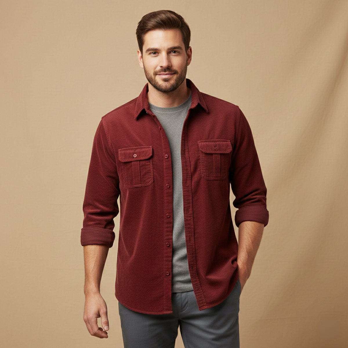 The Veneto Men’s Trendy Button Up Corduroy Shirt