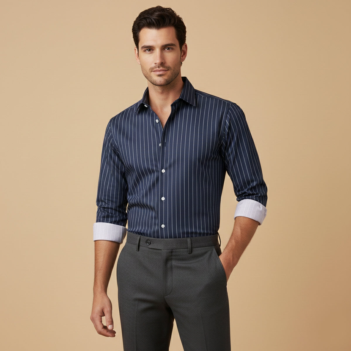 The Sorrento Men’s Trendy Slim Fit Striped Button Up Shirt